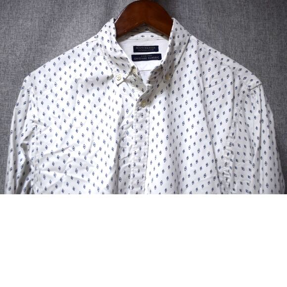 Scotch & Soda White Blue Geometric Print Button Down Shirt Men’s Size M - Picture 2 of 5